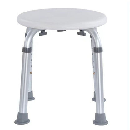 Adjustable shower stool with padded seat viewed from the front