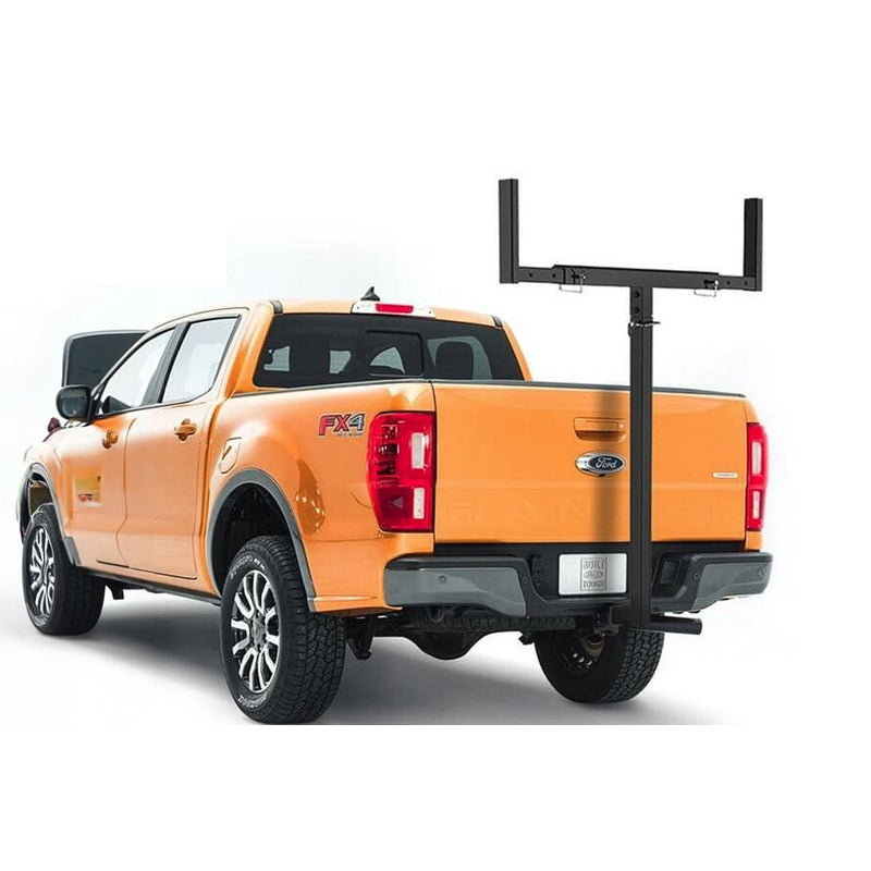 Hitch mount truck bed extender showing steel powder coated finish