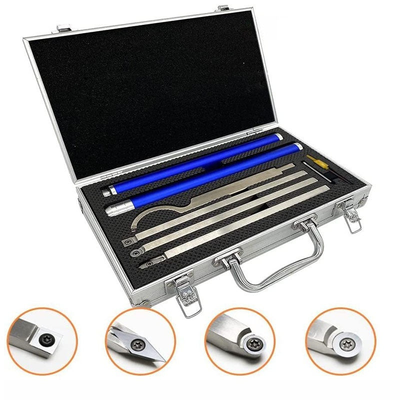 Carbide tipped woodturning tools set with blue and silver handles
