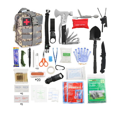 Emergency survival kit black pouch front view with zipper