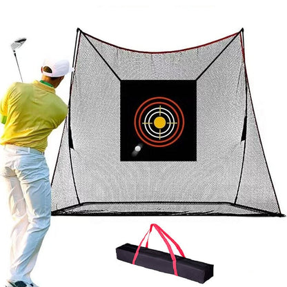 Golf practice net with target showing full 10ft by 8ft size
