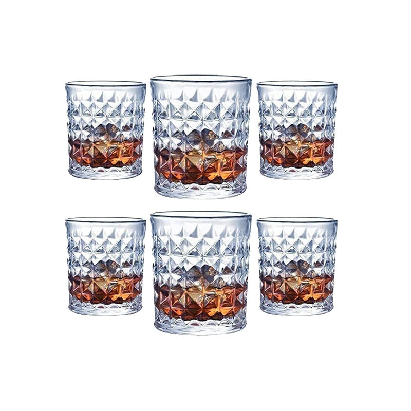 Whiskey glass set showing six 300ml crystal tumblers