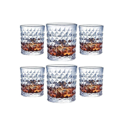 Whiskey glass set showing six 300ml crystal tumblers