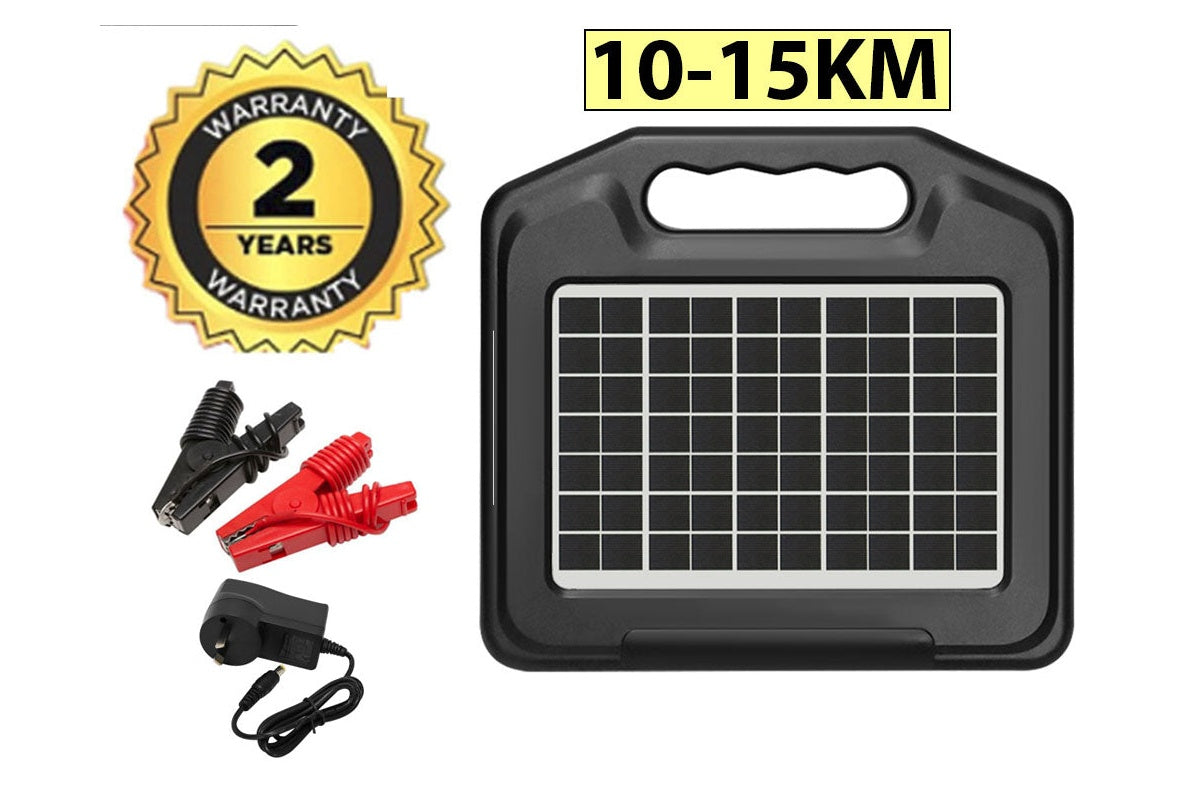 Side angle of solar electric fence energiser with weatherproof casing
