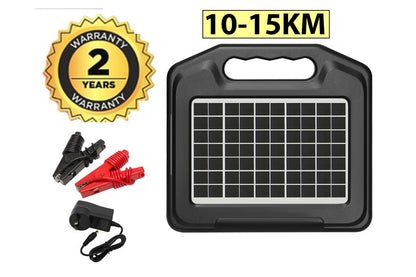 Side angle of solar electric fence energiser with weatherproof casing