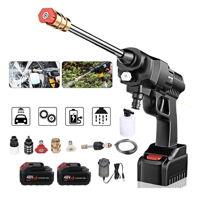 High pressure washer gun rechargeable side view showing compact design