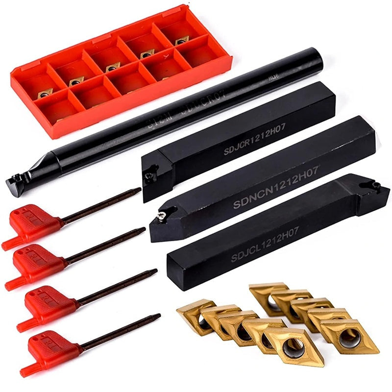Lathe boring bar turning tool set showing 18 pieces in alloy steel