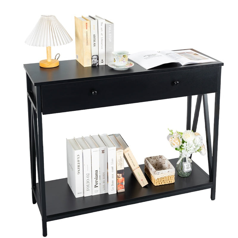 Console table hallway entry table black finish front view