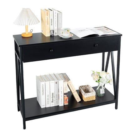 Console table hallway entry table black finish front view