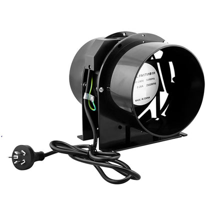 Inline extractor fan exhaust duct side view showing plastic housing