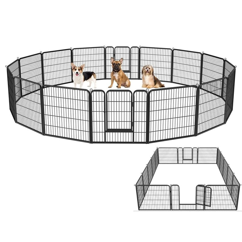 Dog playpen showing full 16 black metal panels