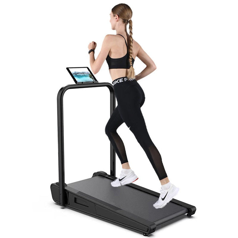 Walking treadmill flat compact treadmill showing full walking area in black