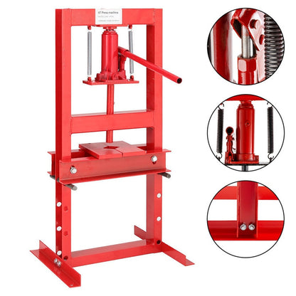 Hydraulic workshop press 6 ton front view with red powder coating