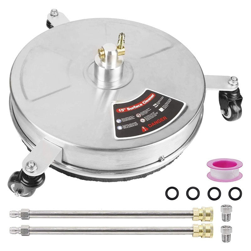 Stainless steel surface cleaner 15 inch showing three wheels