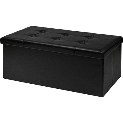 Storage bench ottoman in black faux leather side view