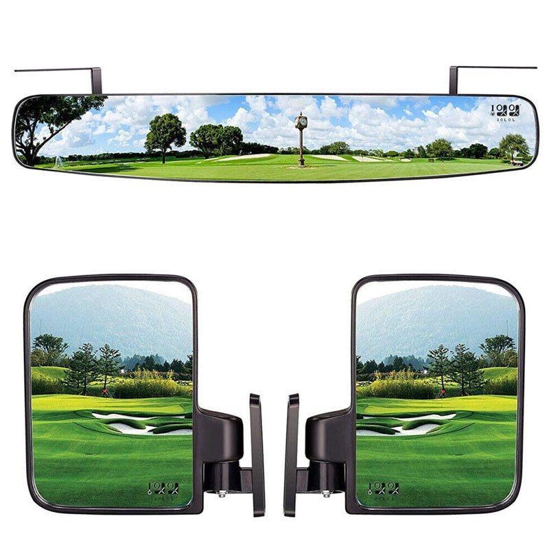 Golf cart mirror set showing left side mirror in black ABS