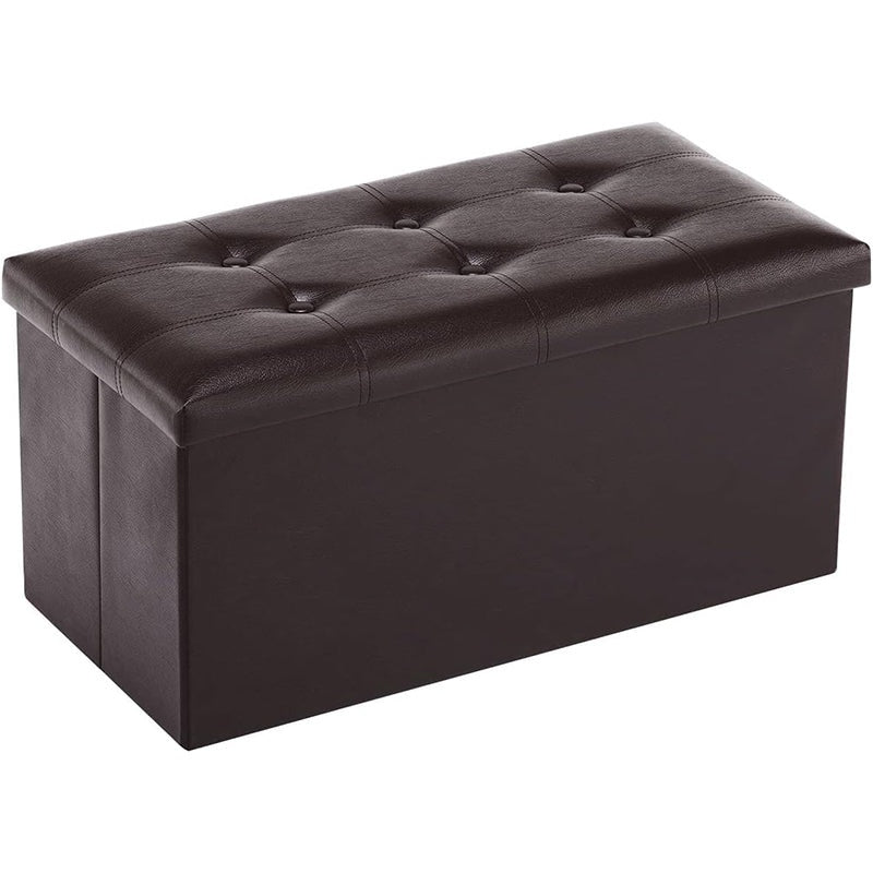 Storage bench ottoman in brown faux leather side view