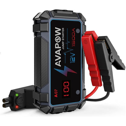 Car jump starter showing front view with LED light panel
