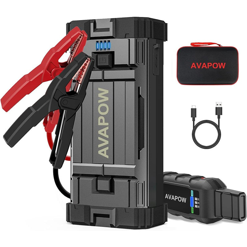Car jump starter showing front view with LED light panel
