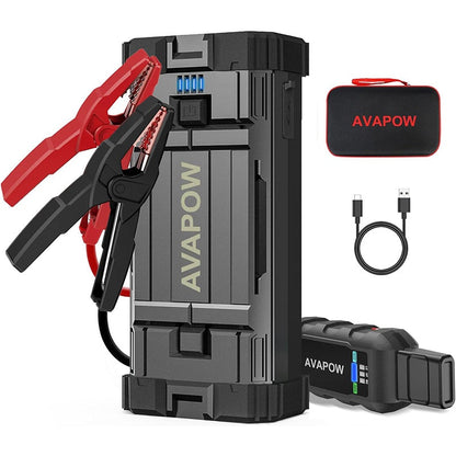 Car jump starter showing front view with LED light panel