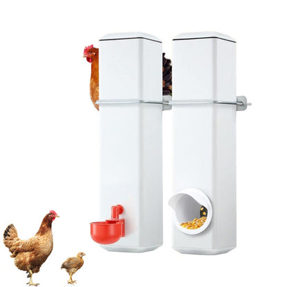 Automatic chicken feeder side view showing 4L plastic container