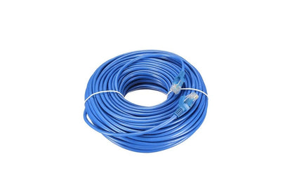Close up of LAN cable Ethernet cable 30 metre blue RJ45 connector