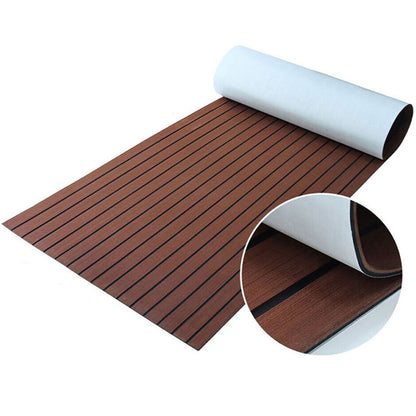 Boat flooring mat dark brown with black stripes close up