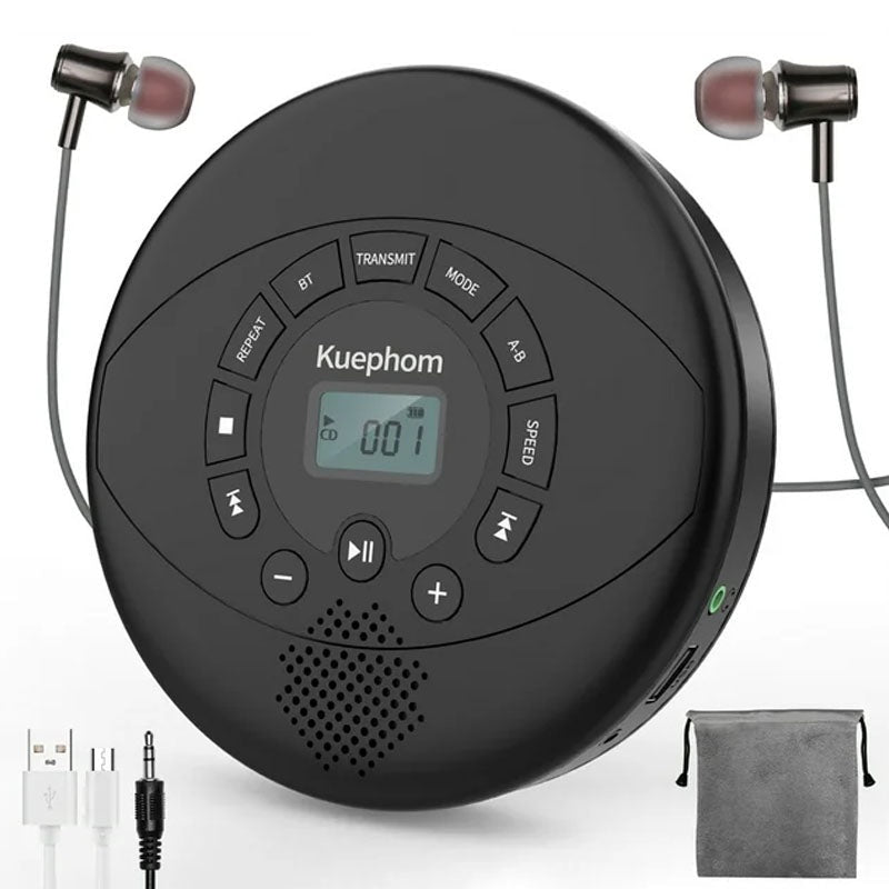 Portable CD player Bluetooth black front view