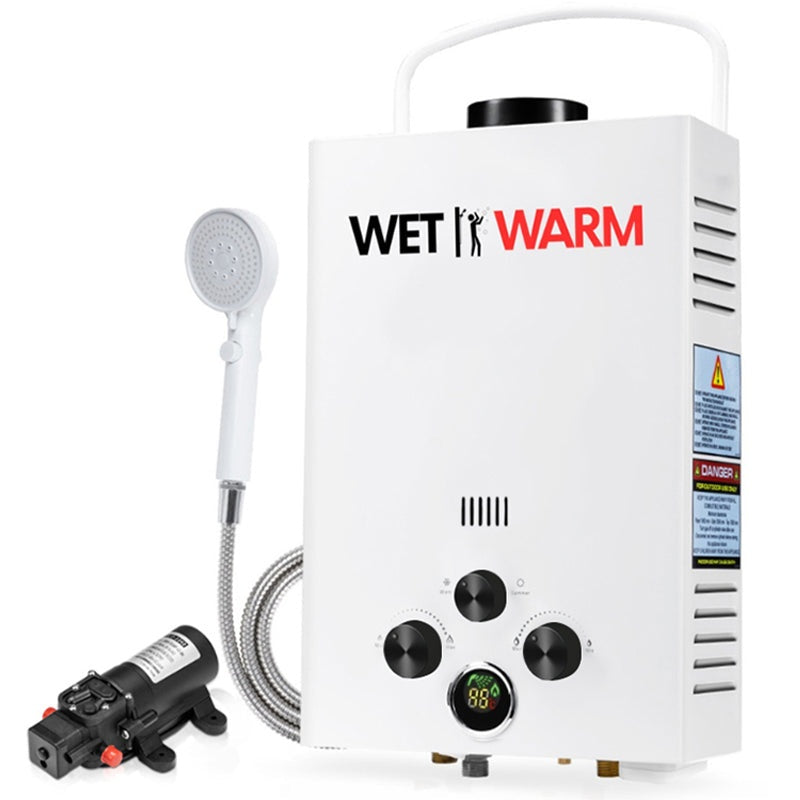 Gas water warmer 8L front view showing compact design