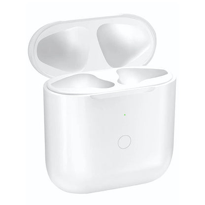 Wireless charging case for AirPods 1 and 2 showing front view in white