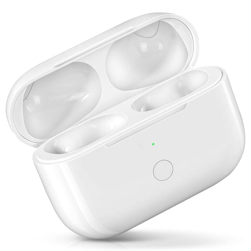 Wireless charging case for AirPods Pro showing front view in white