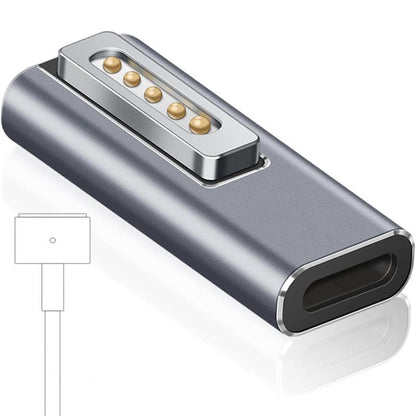 USB C to MagSafe 2 charger adapter showing silver aluminium body