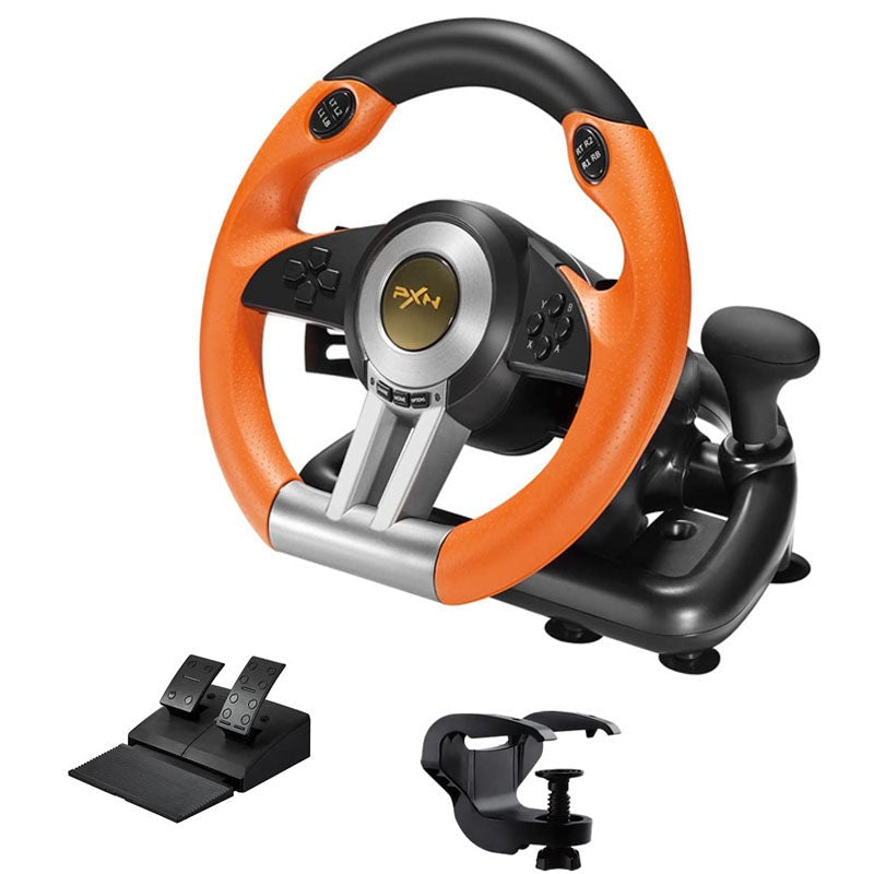 Racing wheel PS4 steering wheel front view with orange colour
