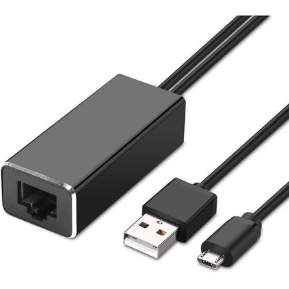 Micro USB to RJ45 Ethernet Adapter showing micro USB port close-up