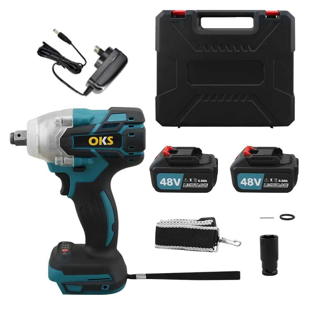 Detail of battery indicator light on cordless impact driver