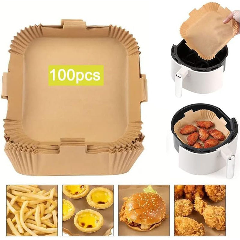 Air fryer disposable paper liner flat view showing natural wood pulp colour