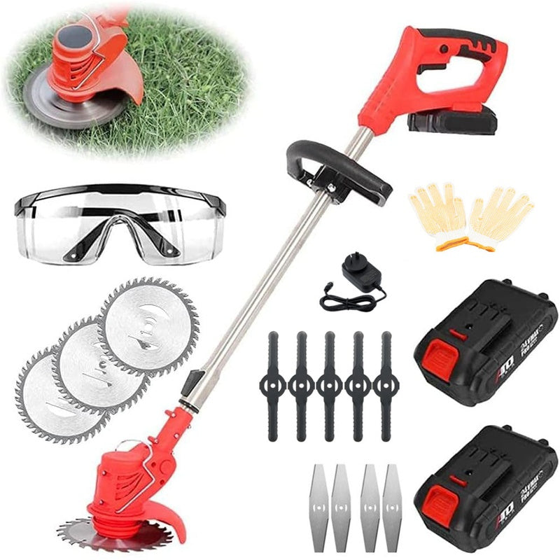 Cordless lawn mower garden trimmer red colour side view