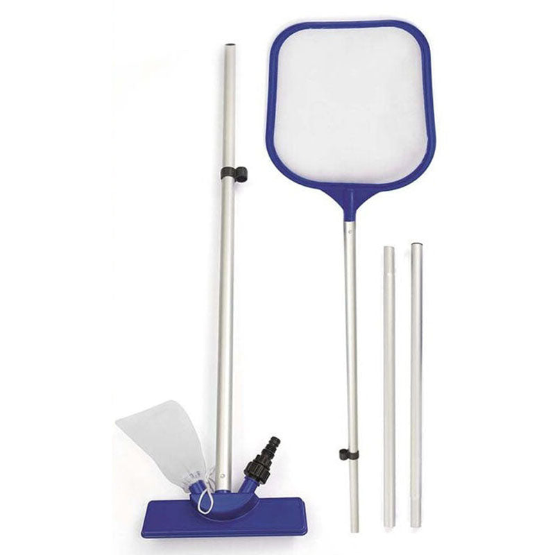 Pool cleaning kit with aluminium pole and mesh netting close up