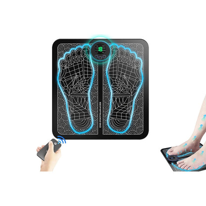 Electric foot massager TENS machine showing black foldable mat