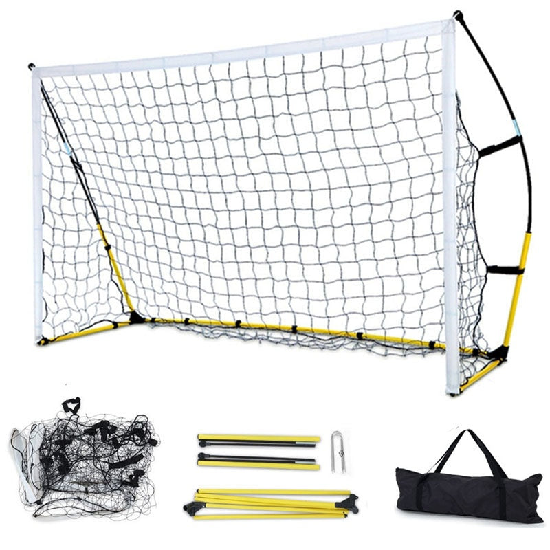 Soccer football goal with net showing full 36m XL size in garden