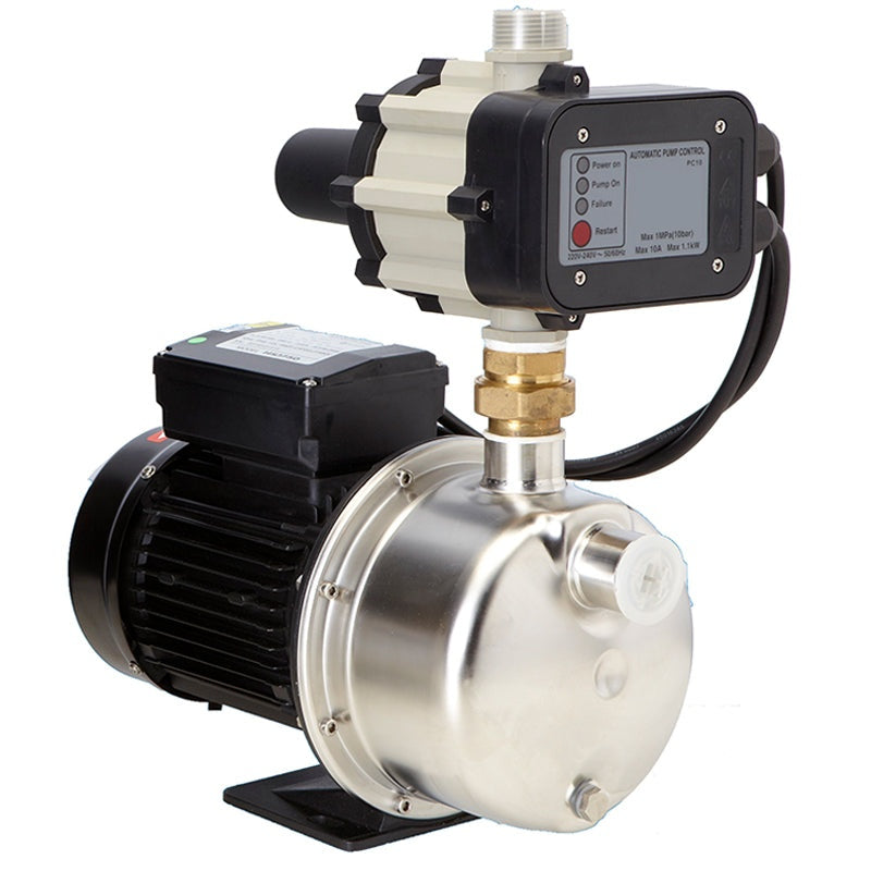 Domestic water pump 370W front view showing blue controller
