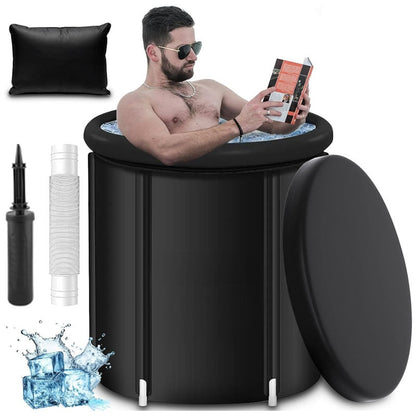 Portable ice bath tub in black showing full side view