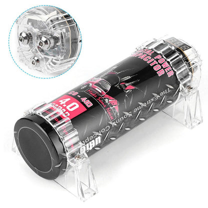 Car audio capacitor 4 farad front view with digital voltage display