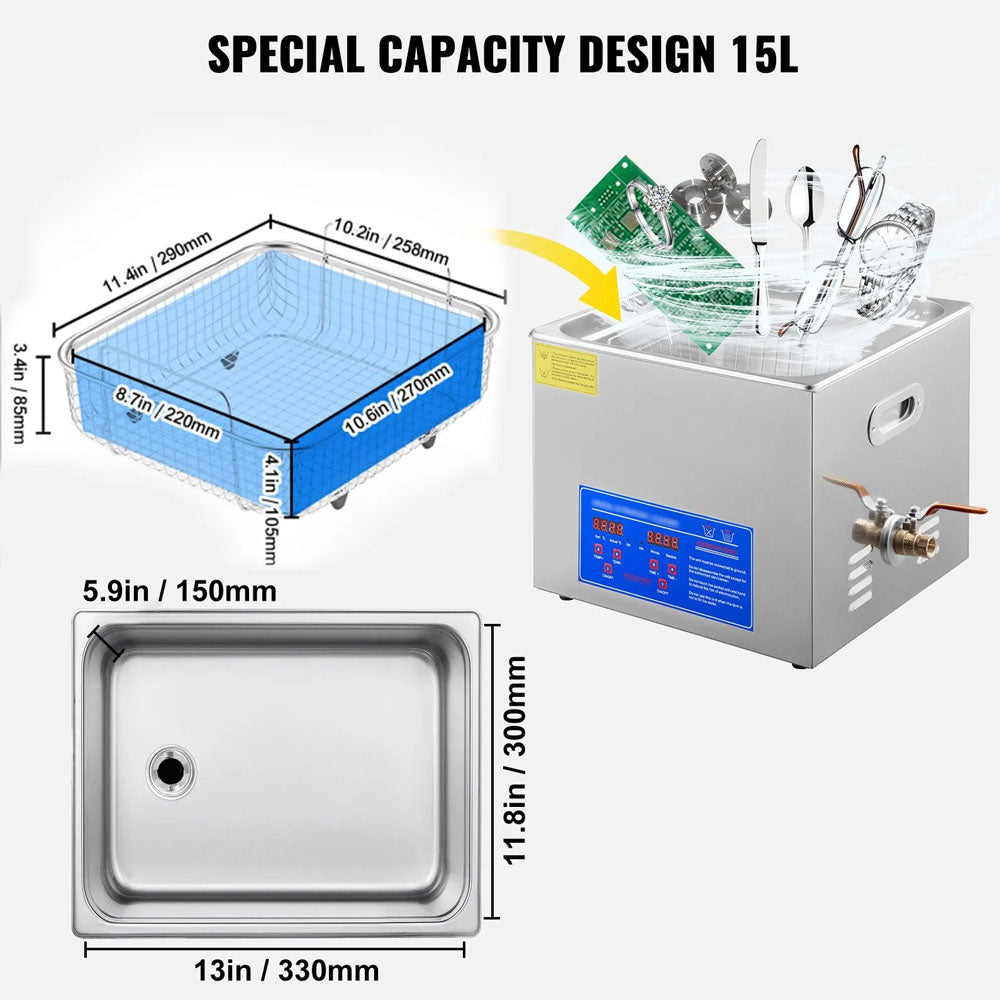Heated Ultrasonic Cleaner 15L