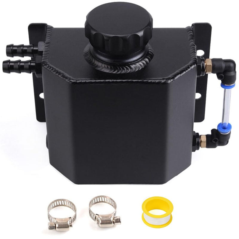 Radiator overflow tank kit 1L aluminium black side view