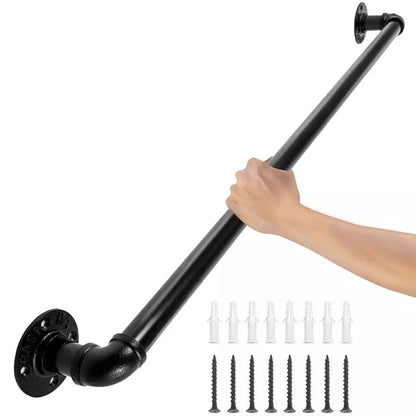 Industrial pipe stair handrail 120CM black matte iron close up