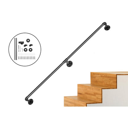 Industrial pipe stair handrail 210CM black matte iron side view