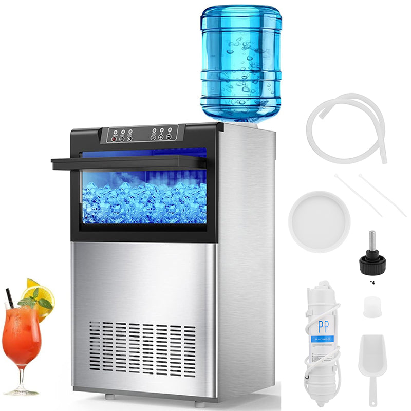 Commercial ice cube maker stainless steel front view
