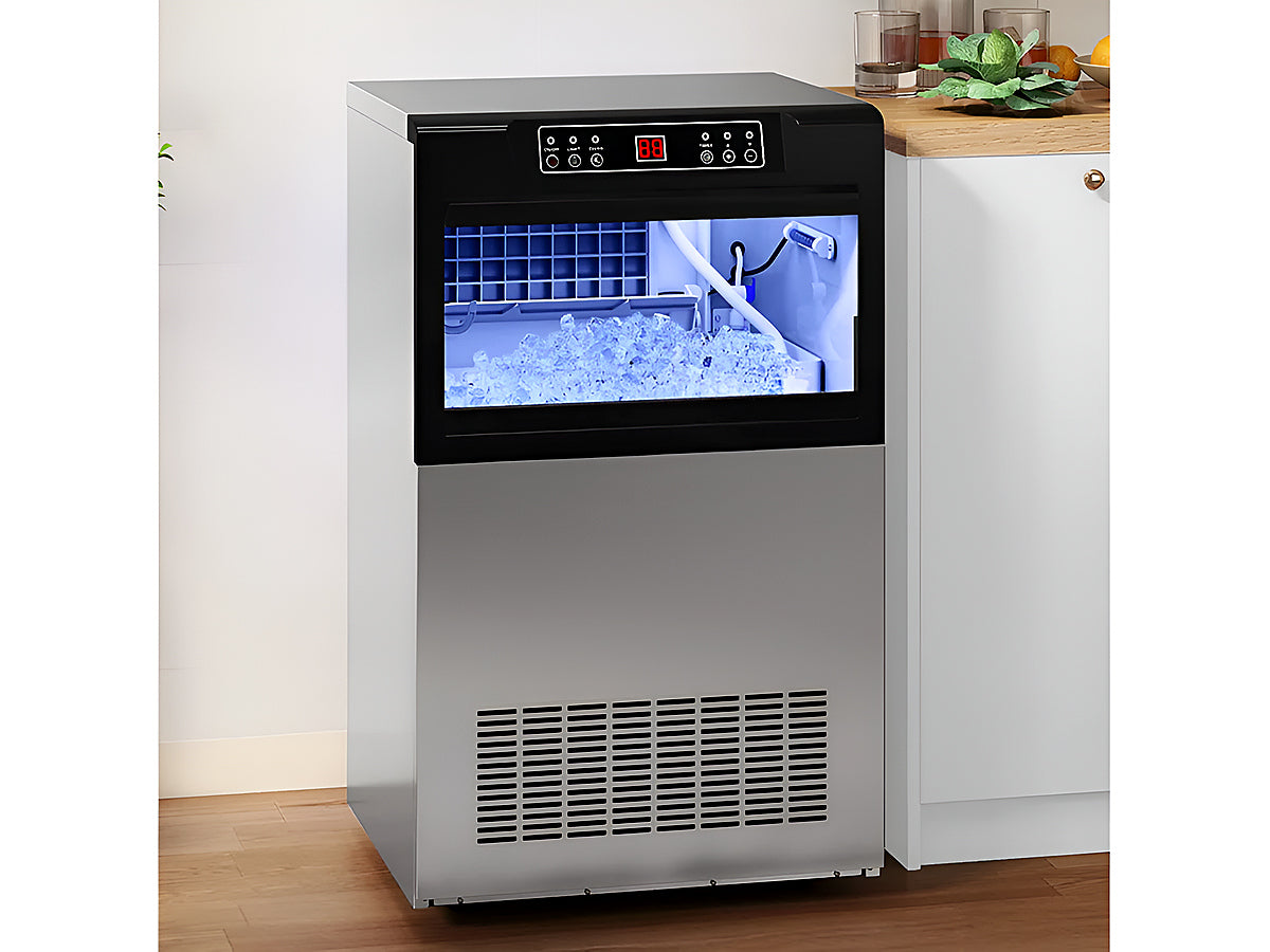 Stainless steel ice maker side angle with water inlet