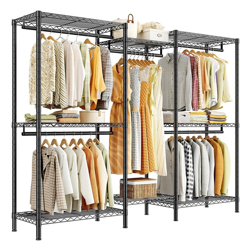 Wardrobe organizer clothes rack black metal front view